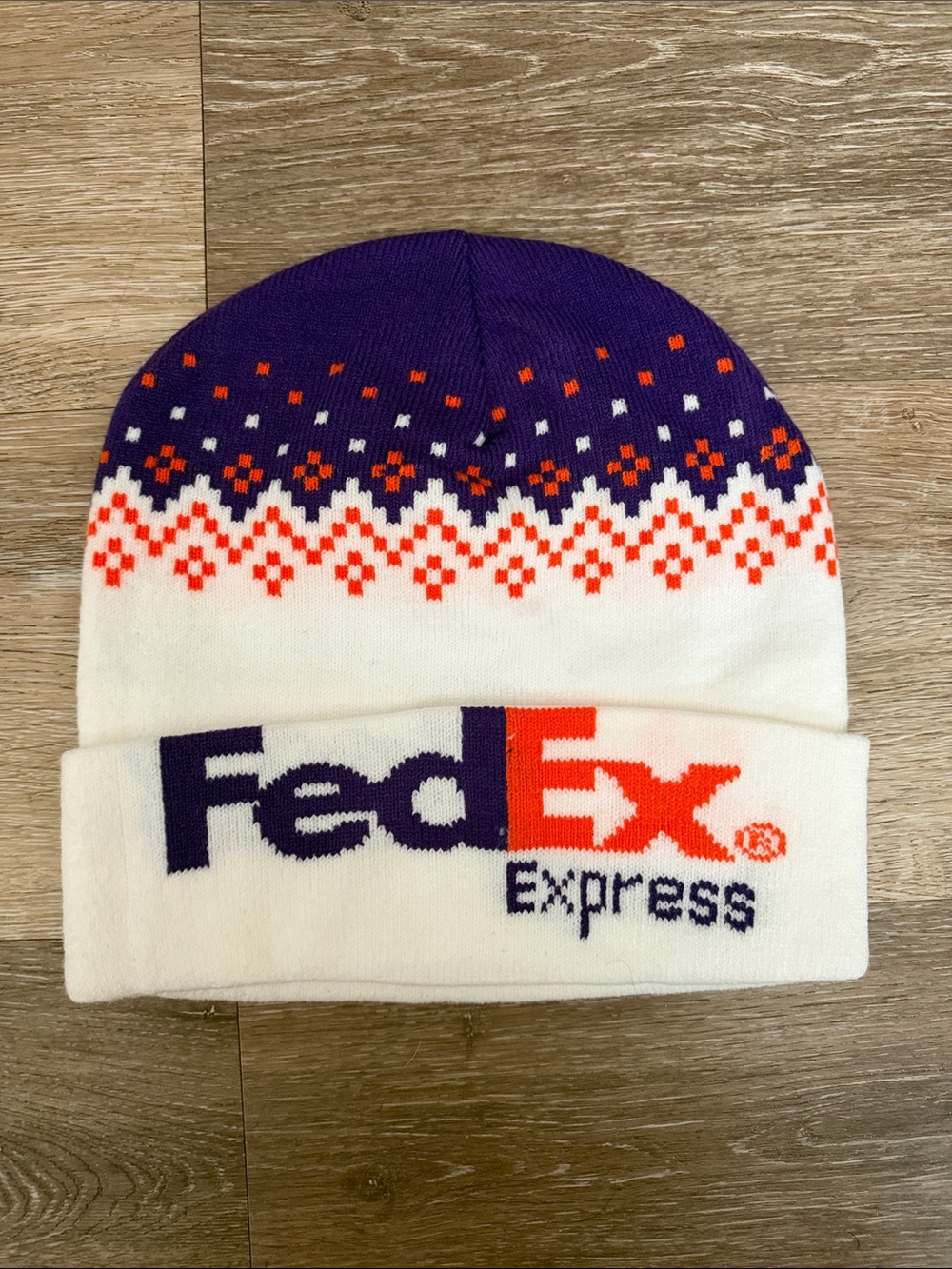 FedEx uniform Holiday peak Knit Beanie in Purple, White & Orange
